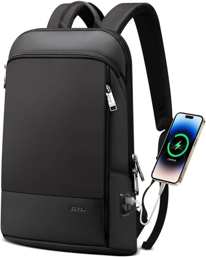 BOPai Slim Laptop Thin Business Backpack with Bottle Holder USB Charging Professional for Men Notebook Work Office Anti Theft Smart Computer 15-15.6 inch Back pack Light Black