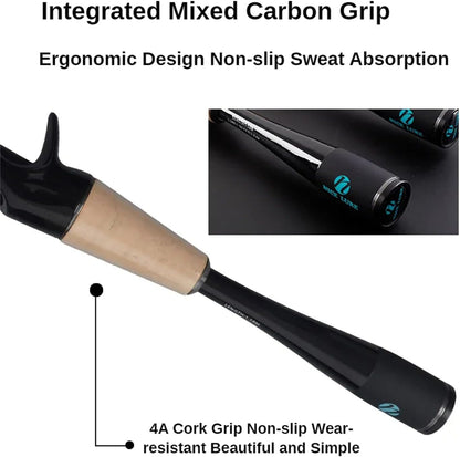 PURELURE Telescopic Fishing Rod Ultralight or Light, Carbon Fiber Rod Spinning & Casting, Fuji Alconite Ring and Reel Seat, One-Piece Mixed Carbon/4A Cork Handle, Spare Solid Tip, Portable Travel Rod