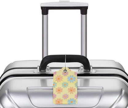 Flowers Leather Luggage Tag with Stainless Steel Ring, Fun Name Id Card Cover Travel Bag Tag Set, Suitable for Travel Bag Luggage Women Men 4 PCS