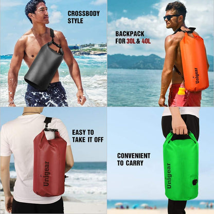 Unigear Dry Bag Waterproof, 2L/5L/10L/20L/30L/40L Floating and Lightweight Bags for Kayaking, Boating, Fishing, Swimming and Camping with Waterproof Phone Case