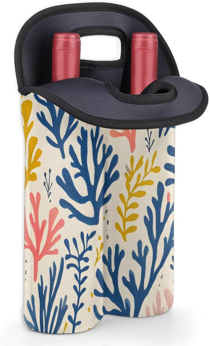 Neoprene Wine Tote, Bottle Carrier Gag Insulating Neoprene Thicker, Insulated Wine Bag for Travel Holds Two Bottles, Bottle Carrier Bags Protect the Bottles, Colorful Coral