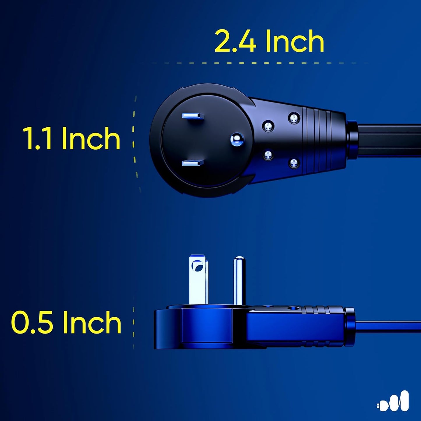 Maximm Cable 3 Ft 360° Rotating Flat Plug Extension Cord/Wire, 16 AWG Multi 3 Outlet Extension Wire, 3 Prong Grounded Wire - Black - UL Certified