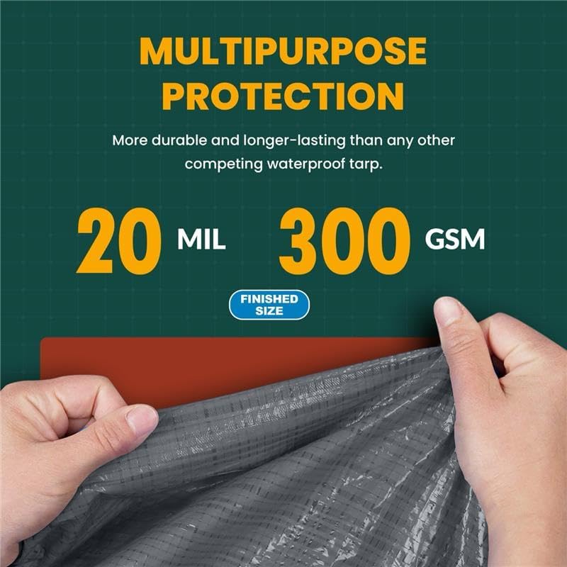 Large Waterproof Tarp - Heavy Duty 20 Mil Thick Poly Tarpaulin Ideal for Canopy Tents, Boats, RV or Pool Covers - Multipurpose Protective Tarps with Grommets for Indoor and Outdoor Use | 12' x 12'