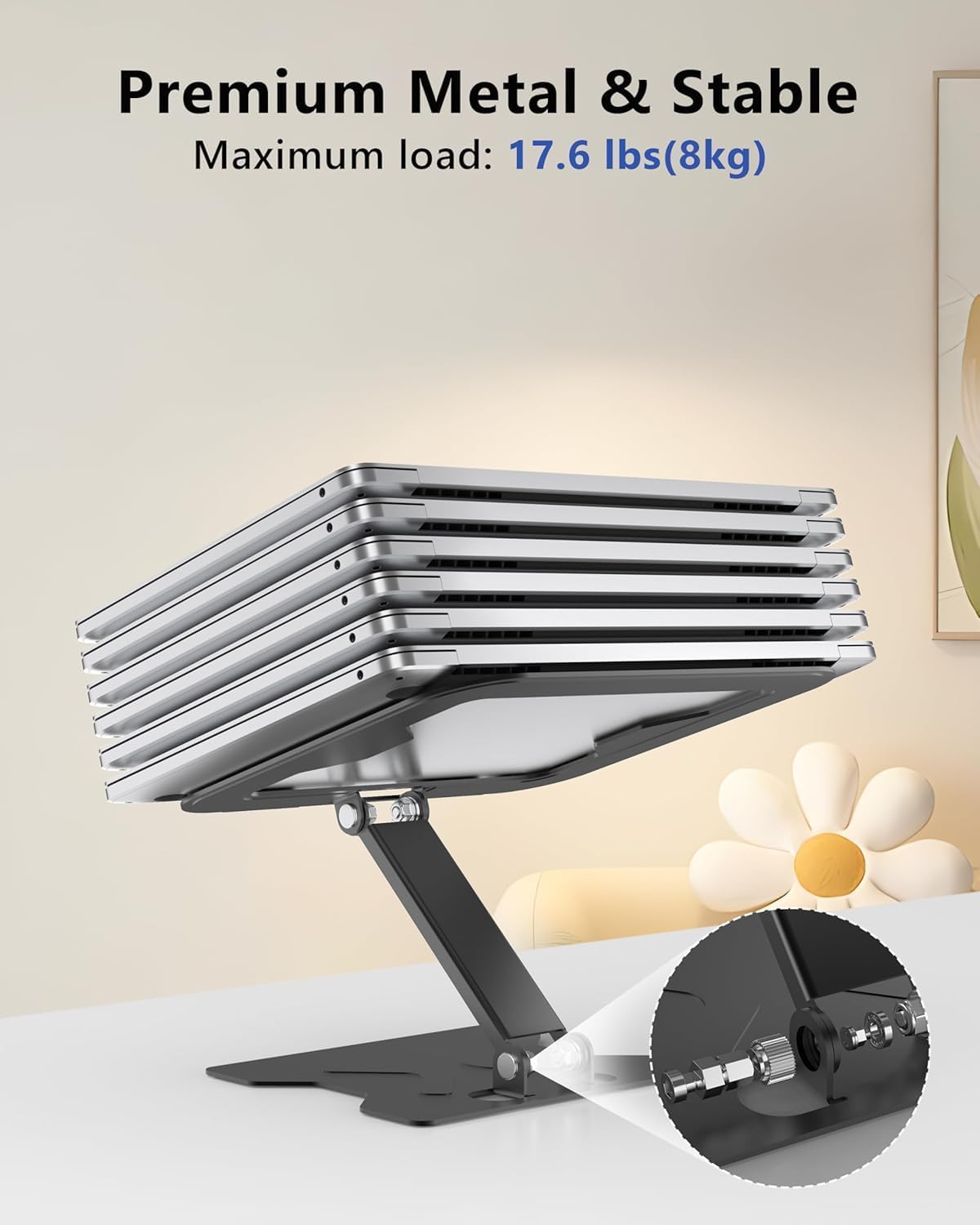 Adjustable Laptop Stand for Desk, Metal Foldable Laptop Riser, Portable Laptop Holder Mount, Ventilated Cooling Computer Notebook Stand for MacBook Air Pro, All 10-16'' Notebooks Laptops, Black