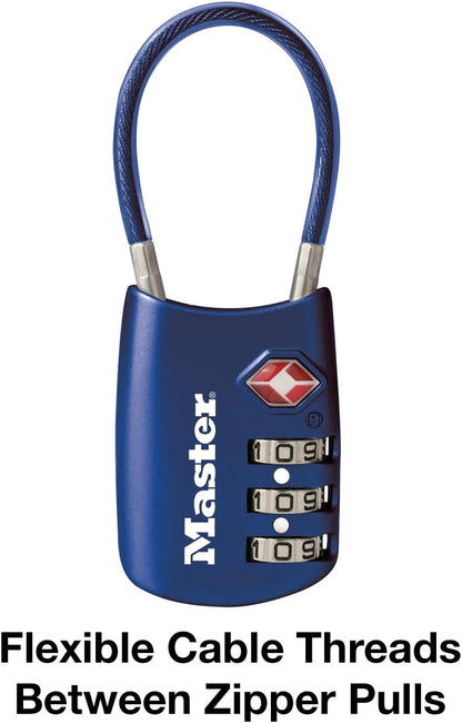 Master Lock Blue Set Your Own Combination TSA Approved Luggage Lock, Travel Zipper Padlock is Perfect for Suitcases, Bags, or Backpacks, 2 pk, 4688BLUEC2