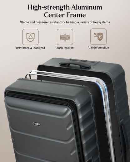Luggage Sets 2 Pieces, 20/28 Inch PC Hardshell Suitcase with Spinner Wheels, 20 Inch Expandable Clamshell Carry On Luggage and 28 Inch Aluminum Frame Top Opening Checked Luggage (Grey)