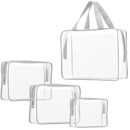 4Pcs Crystal Clear PVC Travel Toiletry Bag Kit for Women Men, Waterproof Vinyl Packing Organizer Storage Bags with Zipper Handle Straps, Cosmetic Pouch Carry on Airport Airline Compliant Bag Handbag