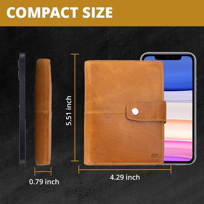 GARZINI Passport Holder with AirTag, Passport Wallet with RFID, Travel Accessories, Travel Document Holder with ID Window, Leather Passport Holder for 7 Cards, Brushed Cognac