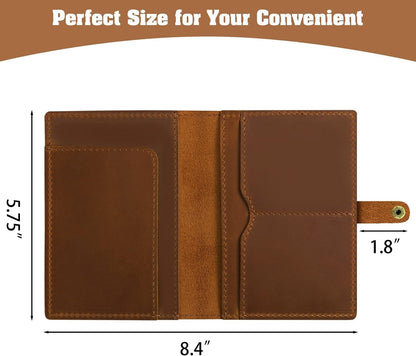 Jack&Chris Genuine Leather Passport Holder For Travel, RFID Blocking Handmade Passport Holder with Card Case Organized & Safe, Quality Travel Essentials for Women and Men for Gifting, Brown