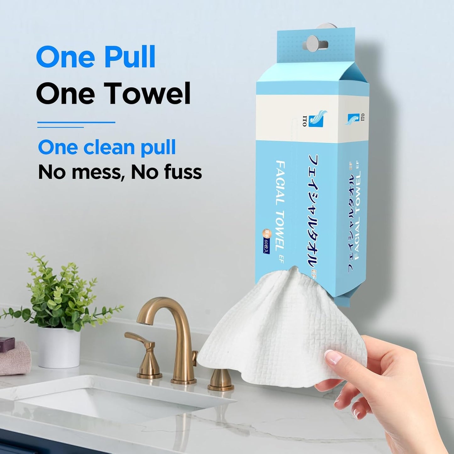ITO Disposable Face Towel, Ultra-Soft 1-Second Quick-Dry Face Towels, Gentle for Sensitive Dry Oily Skin, Facial Towels for Daily Cleansing Makeup Removal (180 Count EF Texture)