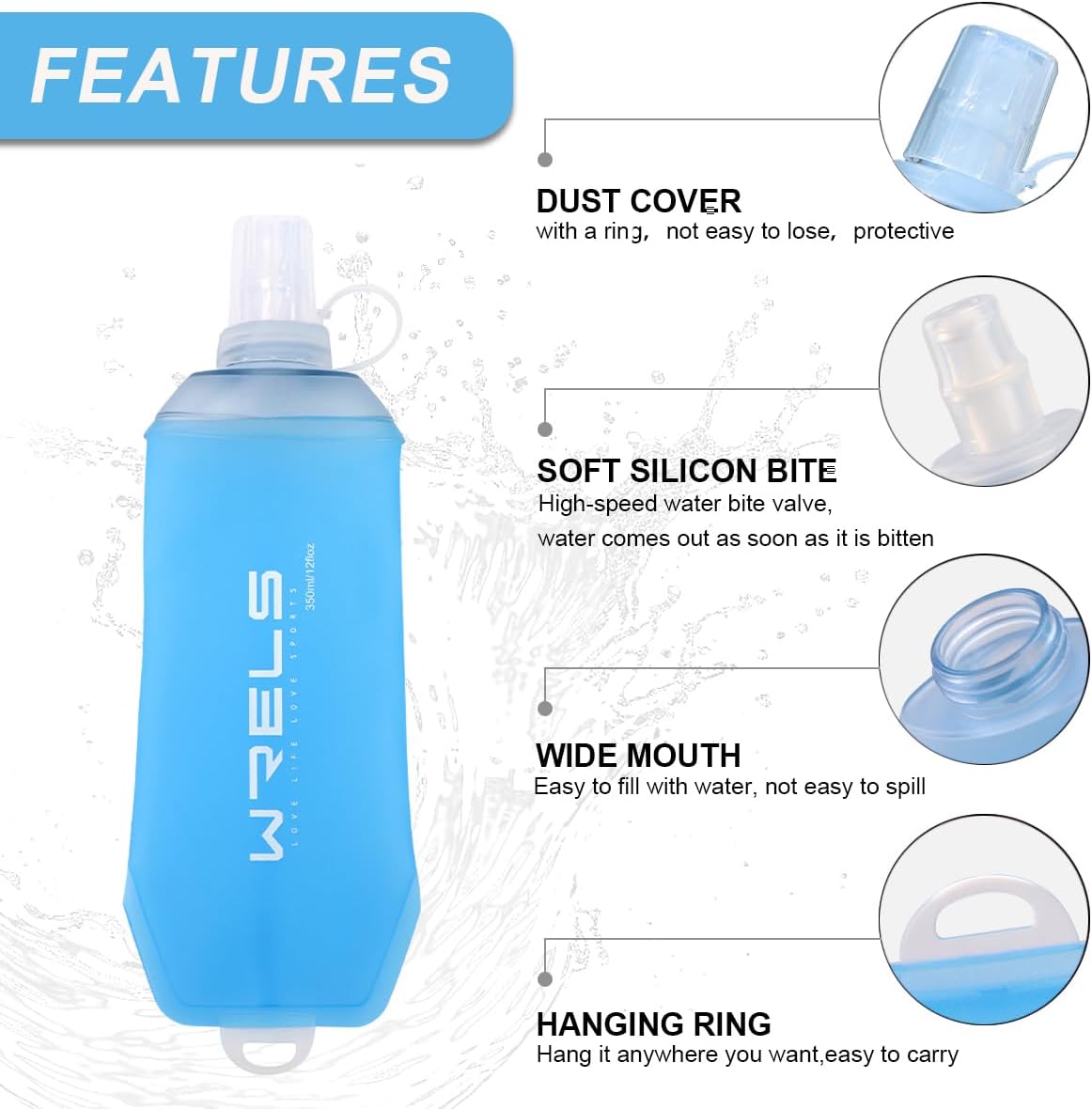 200ml/350ml/500ml Collapsible Soft Flask,BPA Free Folding Soft Water Bottle with Hanging Ring,Lightweight TPU Hydration Flask for Running Marathon Cycling Hiking(200ml-2 Packs)