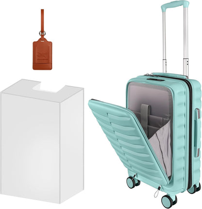 22×14×9 Airline Approved Carry On Luggage with Front Open Pocket Expandable, Spinner Wheels, ABS+PC Hardshell Small 20inch Suitcase with Protective Cover and Luggage Tag, Mint Green