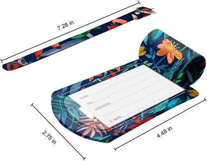FINTIE 2 Pack Luggage Tags, Leather Name ID Labels with Privacy Cover for Travel Bag Suitcase, Theme - Jungle Night