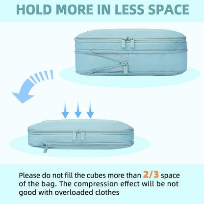 BAGAIL 4 Set/6 Set/8 Set Compression Packing Cubes Travel Accessories Expandable Packing Organizers (Square Mesh, 06-Dusty Blue)