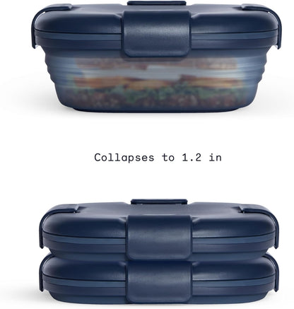 STOJO Collapsible Sandwich Box – 24oz, Reusable Food Storage Container, Silicone Bowl for Hot/Cold Food – Meal Prep, Lunch, Camping, Hiking – Dishwasher Safe (Set of 3, Translucent Denim)