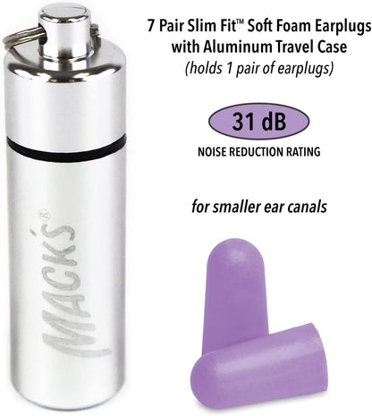 Mack’s Slim Fit Soft Foam Earplugs, 7 Pair with Travel Case – Small Ear Plugs for Sleeping, Snoring, Traveling, Concerts, Shooting Sports and Power Tools | Made in USA