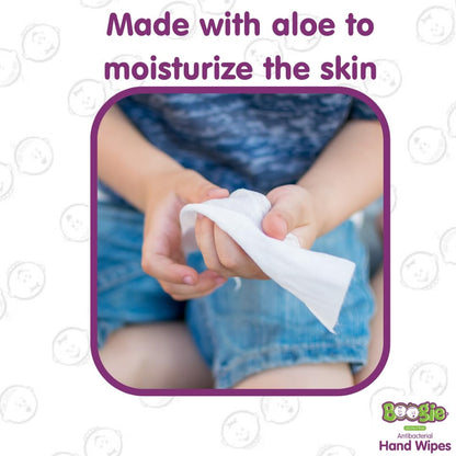 Antibacterial Hand Wipes by Boogie, Alcohol Free, Hypoallergenic and Moisturizing Aloe, Hand Wipes for Kids and Adults, Single Packs, 30 Wipes (Pack of 3)