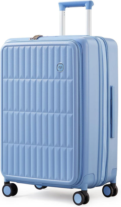 aji Expandable Top Open 26 Inch Checked Luggage with Spinner Wheels, Large Suitcase with TSA Lock, Hardside Travel Luggage Suitcases for Men Women, for 24+Days Travel, Blueberry Blue