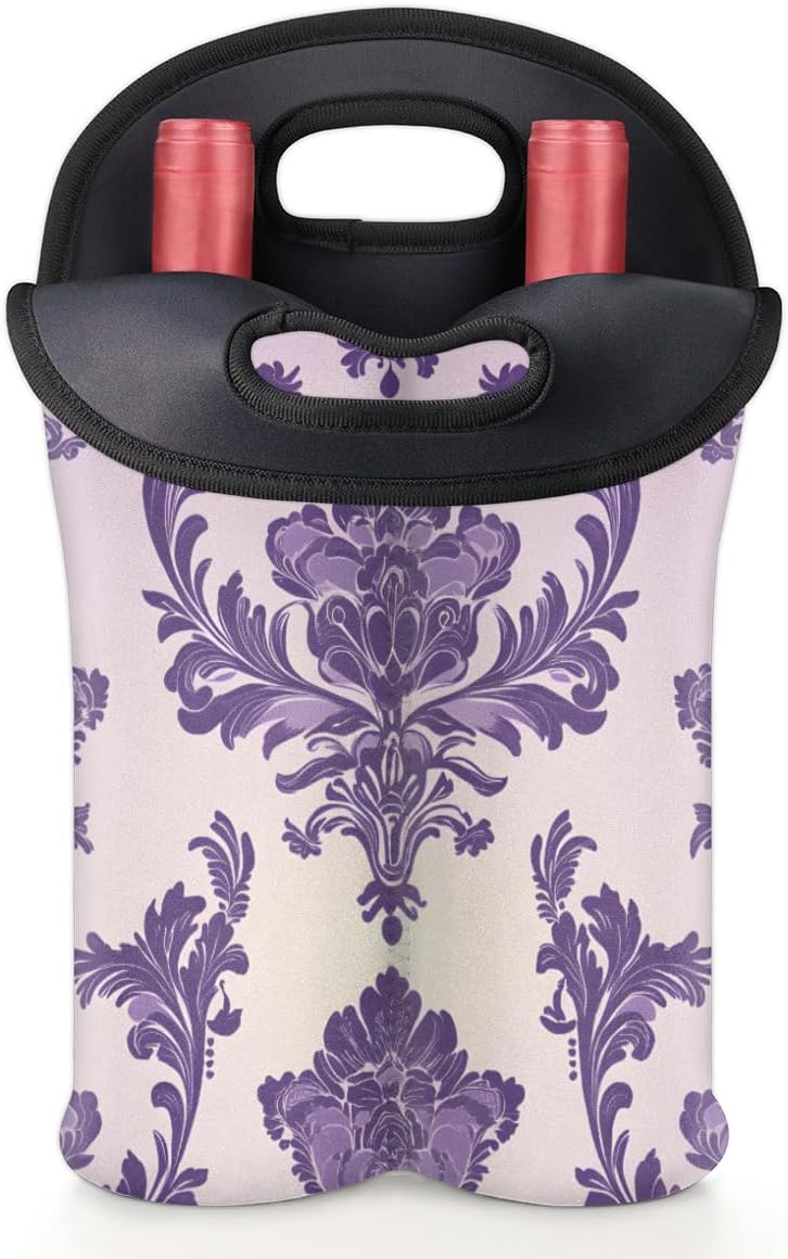 Neoprene Wine Tote, Bottle Carrier Gag Insulating Neoprene Thicker, Insulated Wine Bag for Travel Holds Two Bottles, Bottle Carrier Bags Protect the Bottles, Purple Totem