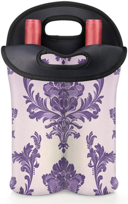 Neoprene Wine Tote, Bottle Carrier Gag Insulating Neoprene Thicker, Insulated Wine Bag for Travel Holds Two Bottles, Bottle Carrier Bags Protect the Bottles, Purple Totem