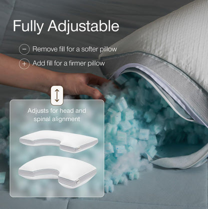 Coop Home Goods Cool+ Cut-Out Adjustable Pillow King with Cooling Gel & Shoulder Cut-Out for Head Support, Side Sleeper Pillow, Neck Support for Sleeping, CertiPUR-US/GREENGUARD Gold