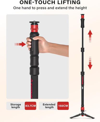 IFOOTAGE Cobra 3 Strike Monopod with Feet,Portable Travel Monopod for Camera A150S Ⅲ with Pan Tilt Head K5S,Pedal Design Base,One-Click to Extend Height 59"/150cm,Payload 11lbs/5KG