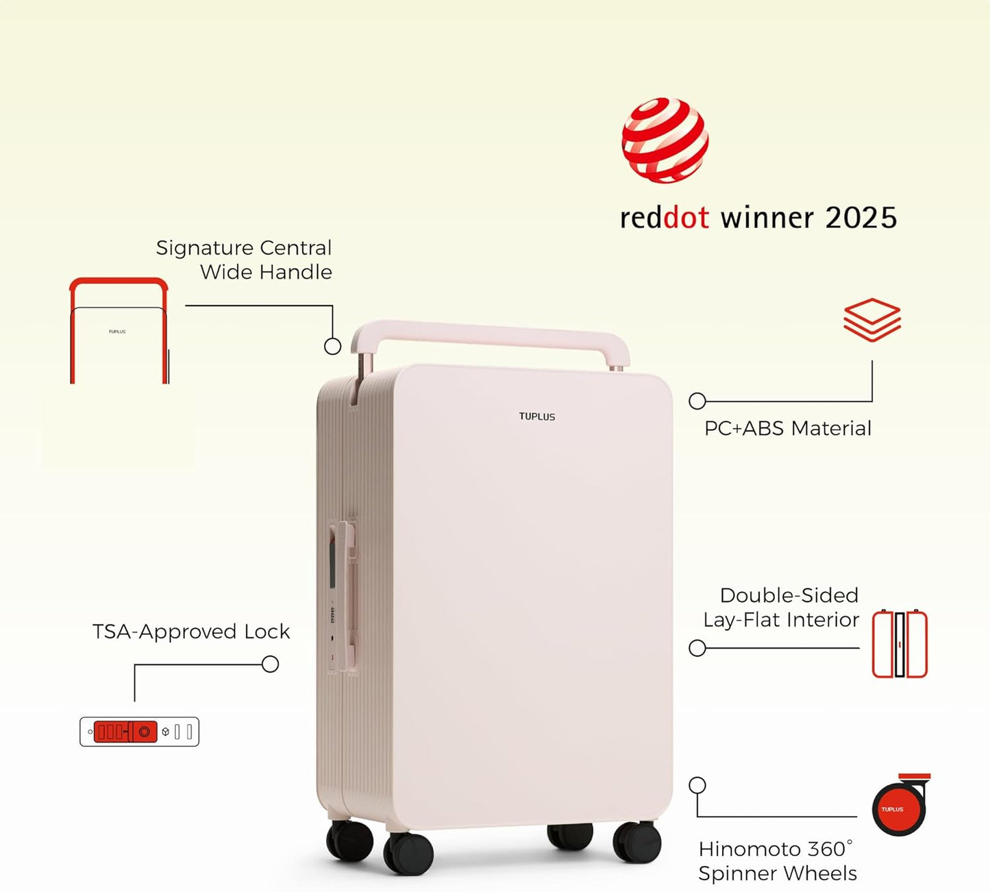 TUPLUS 24” Checked Hardside Luggage Lightweight ABS Travel Suitcase with Wide Handle Spinner Wheels TSA Combination Lock, Balance Series 2.0, Sakura Pink