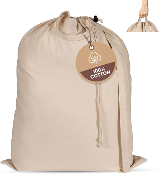 LFH Home Cotton Canvas Large Laundry Bag with Handle, Heavy Duty Drawstring Closure Washable Laundry Bags School Travel, Home, Hotel, College Dorm, Organizer Sack, Toys 20x30-Natural, Thanks Giving