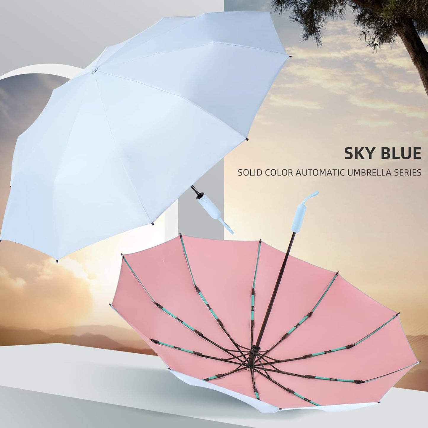 Folding Umbrella Anti-UV Compact Durable Folding Umbrella Auto Open Close Windproof Travel Umbrella Premium Grip Fits Backpack