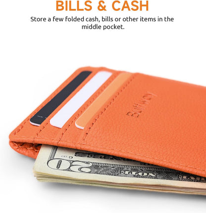 Buffway Mens Slim Wallet, Minimalist Thin Front Pocket Leather Credit Card Holder with RFID Blocking for Work Travel