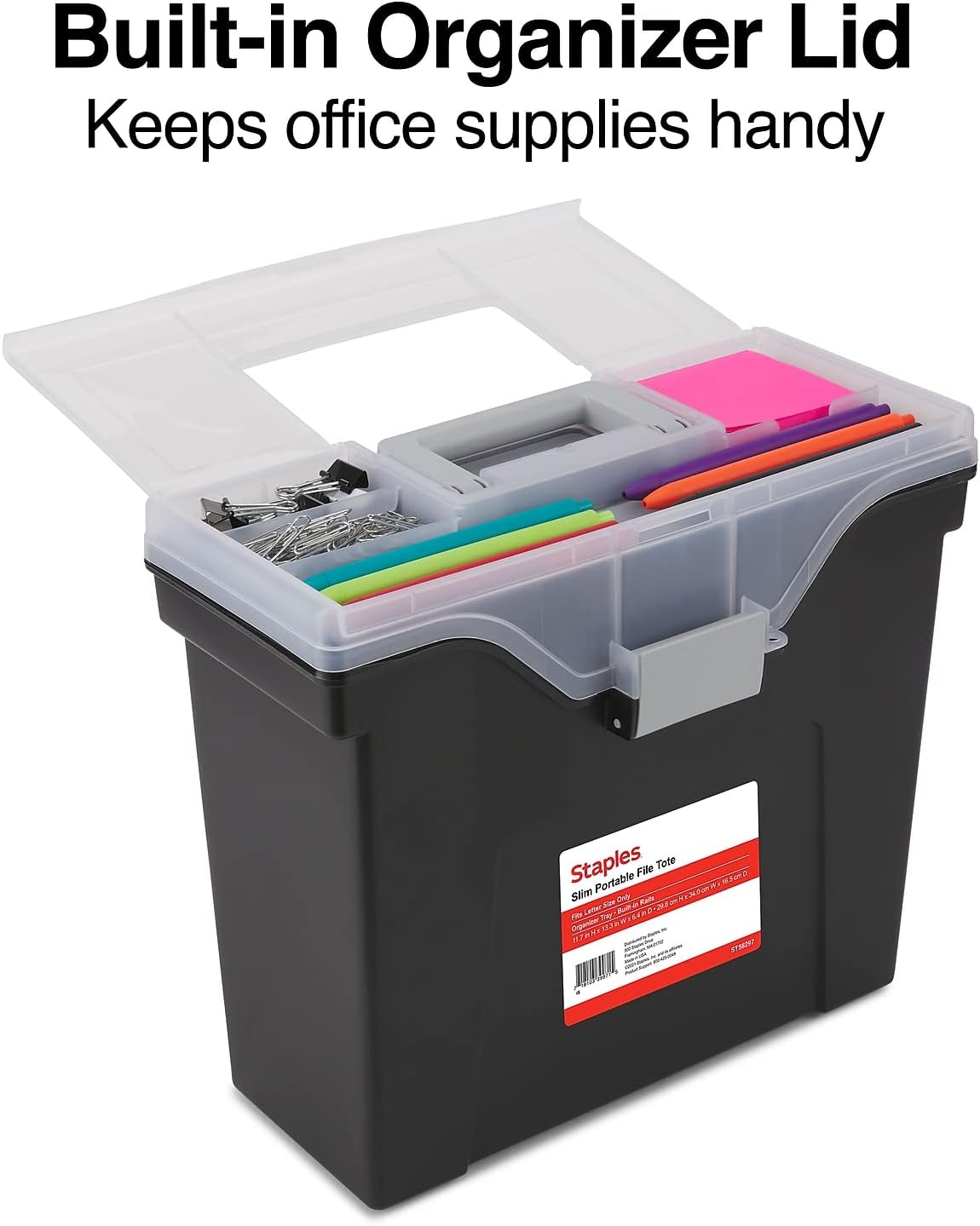 STAPLES Slim Portable File Tote, Letter Size, Black