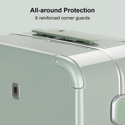 LEVEL8 Zipperless Carry On Luggage Airline Approved with Aluminum Frame, Cute Hardside Suitcase with Spinner Wheels, Metal Rolling Travel Case with Tsa Locks, 20 Inch, Light Green