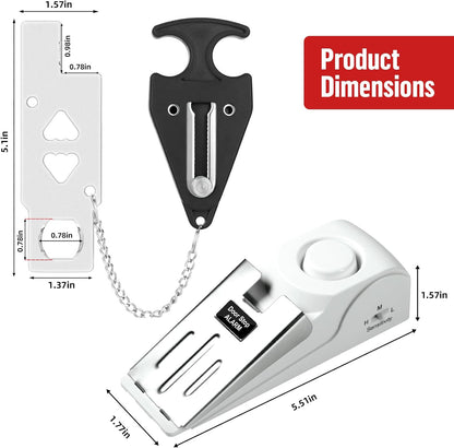 Portable Door Lock Alarm - Dual Protection Security, 120DB Siren, Sturdy Rubber Door Stopper Wedge for Home & Travel