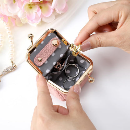 Custom Name & Birth Month Flower Mini Leather Jewelry Box – Vintage Kiss Lock Coin Purse Organizer for Rings, Earrings & Necklaces | Portable Travel Gift for Women (Blue/Black/Pink)