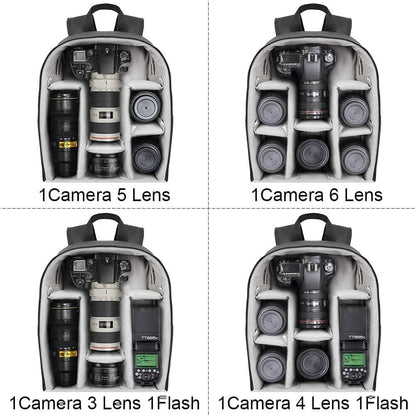 Cwatcun Camera Backpack Professional Camera Bag for Sony Canon Nikon SLR DSLR Mirrorless Camera and Lens Waterproof Camera Case with 14" Laptop Compartment, Tripod Strap Accessories (Ⅱ Small Grey)