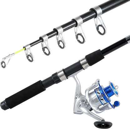 Fishing Pole Combo, 6.9ft 2Pcs Telescopic Rods Set, Collapsible Fishing Rods, 2PCS Spinning Reel Set with Carrier Bag Freshwater Fishing Rod and Reel Combos Kits(2 Blue Combos)
