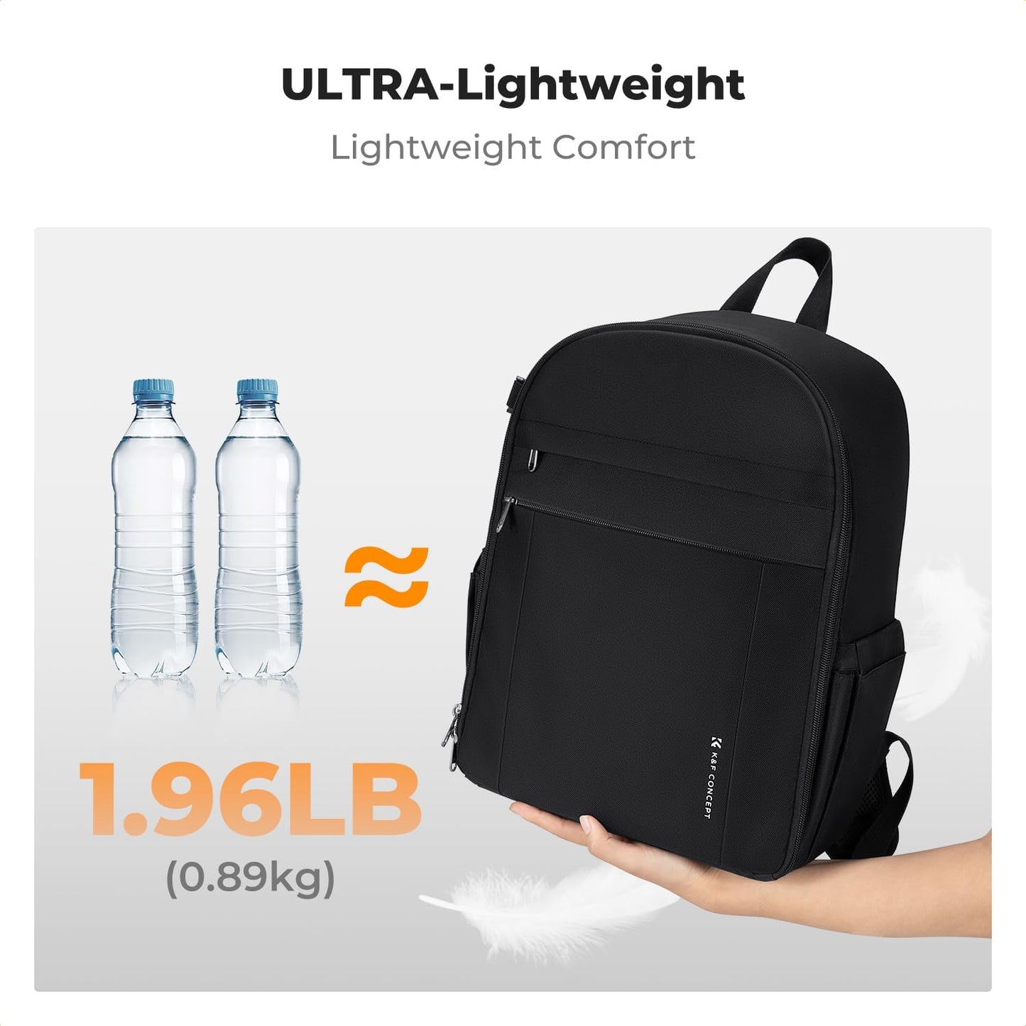 K&F CONCEPT Lightweight Camera Backpack Bag, Professional Photography Bag Compatible with Canon/Nikon/Sony Camera and Lens Accessories, Camera Case with Tripod Strap & Rain Cover