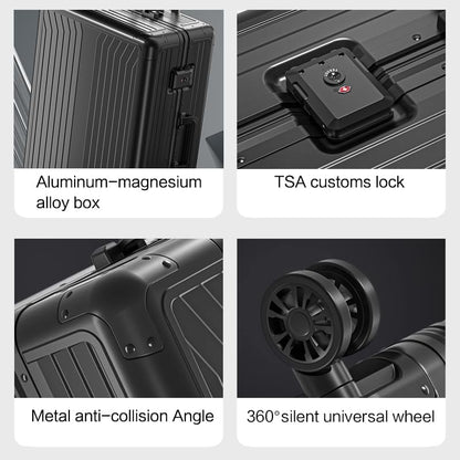 Metal all aluminum carry-on suitcase 20 "hard face, TSA lock and rotating wheel zippered luggage set (dark grey, 24 '')