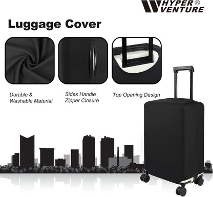 HYPER VENTURE Washable Luggage Cover - Fashion Suitcase Protector Fits 27-30 Inch Luggage (Black, L)