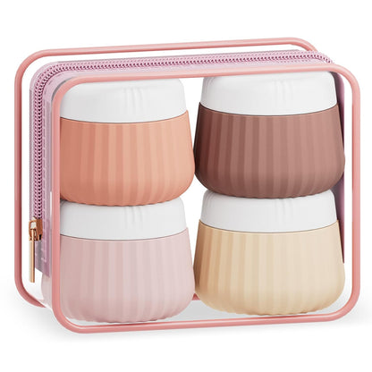 Travel Containers for Toiletries 4 Pack, TSA Approved Travel Size Toiletries, Travel Size Containers, With Clear Bag Leak Proof Silicone Jars, Travel Essentials Creams Jars Carrying Small Items