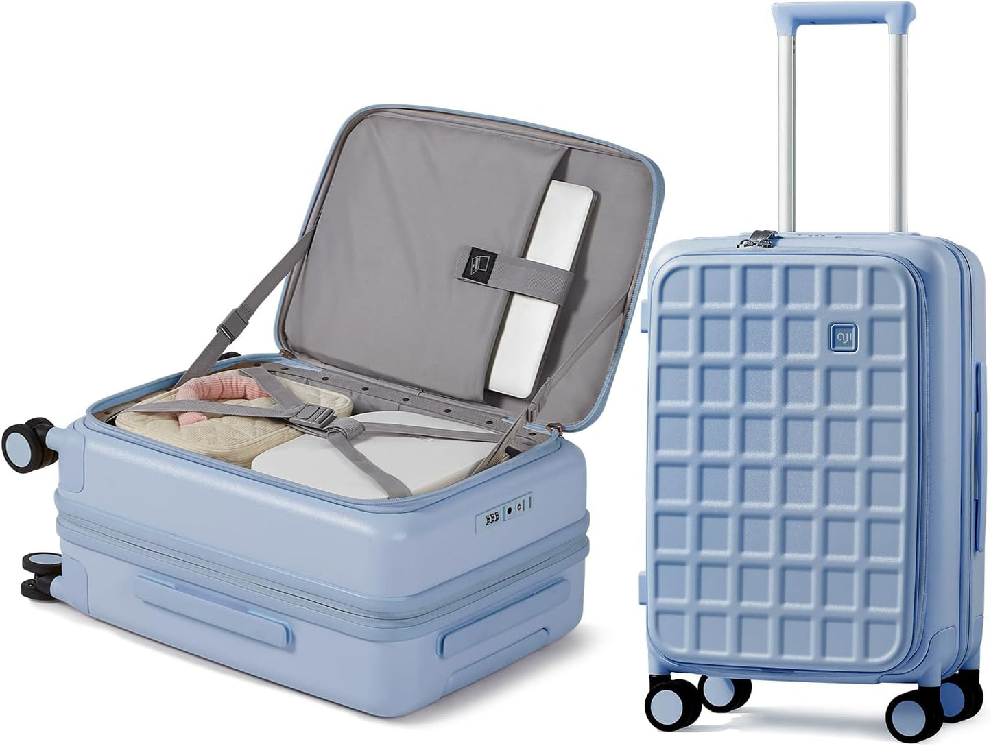 aji Expandable Top Opening Carry On Luggage Airline Approved, 20 Inch Lightweight Hardside Carry On Suitcase with Spinner Wheels, Travel Luggage with Laptop Compartment for Women Men, Blueberry Blue
