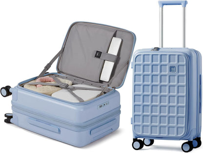 aji Expandable Top Opening Carry On Luggage Airline Approved, 20 Inch Lightweight Hardside Carry On Suitcase with Spinner Wheels, Travel Luggage with Laptop Compartment for Women Men, Blueberry Blue