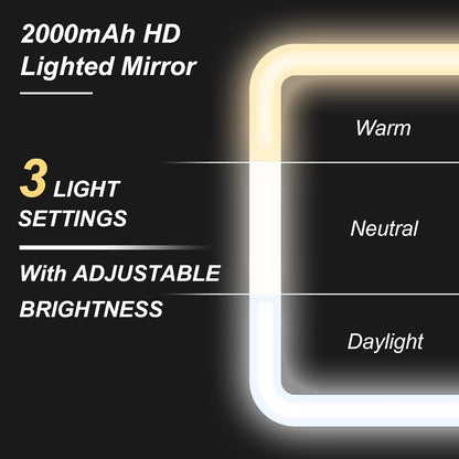 Makeup Case, Lighted Mirror, Travel, Waterproof, Brown