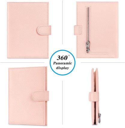 Passport Holder for Travel Women RFID Blocking Genuine Leather Passport Wallet with Card Slots, Zipper Coins Pocket, Cash Holder, Pink