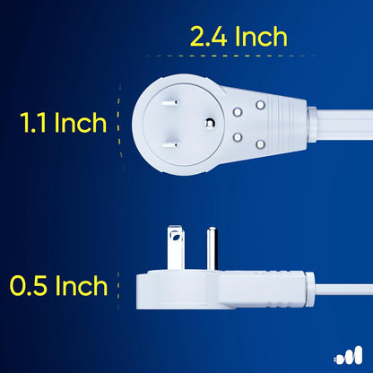 Maximm Cable 10 Ft 360° Rotating Flat Plug Extension Cord/Wire, 16 AWG Multi 3 Outlet Extension Wire, 3 Prong Grounded Wire - White - UL Certified