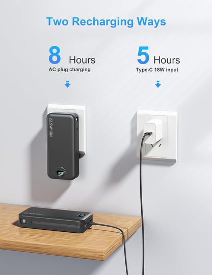 Portable Charger with Wall Plug, 20000mAh USB C Power Bank Fast Charging, External Battery Pack with Built in Cables, Digital Display, 5 Output 2 Input for iPhone Android Cell Phone Tablet