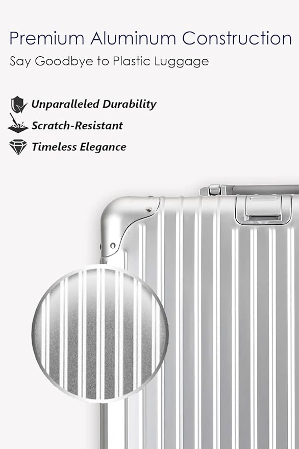 HotWay 20 Inch All Aluminum Carry On Luggage with Wheels, Hard Shell Zipperless Suitcase with TSA Locks, Silver Travel Luggage (22x14x9 Airline Approved)