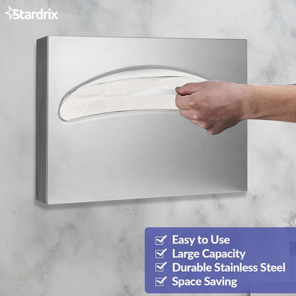 Stainless Steel Toilet Seat Cover Dispenser, Wall Mount Single or 1/2 Fold Large Capacity Toilet Seat Covers Holder for Commercial and Residential, Brushed