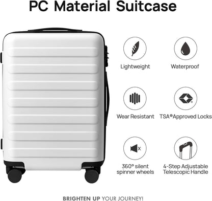 Carry on Luggage 22 X 14 X 9 Airline Approved, 20 Inch Luggage for 3-5 Days Travel, Double Spinner Wheels, 100% Hardshell PC, TSA Lock (05-Lily White (Basic), Checked 24-Inch)