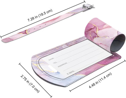 FINTIE 2 Pack Luggage Tags, Leather Name ID Labels with Privacy Cover for Travel Bag Suitcase, Theme - Glittering Marble